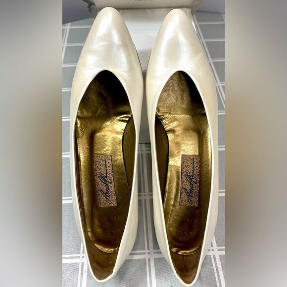 Amalfi Leather Dahlia Porcelain Luster Vtg 80s Womens Slip on Heel Shoe Size 8 - Picture 9 of 9